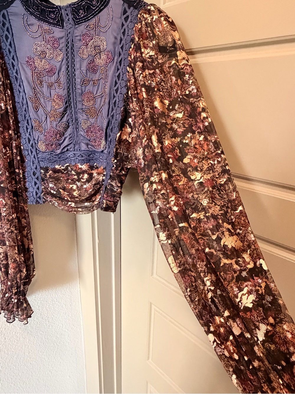 Free People Camille Top | Embroidered, beaded, metallic mesh extravaganza sleeve - Picture 5 of 12